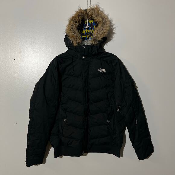 The North Face 600 Cryptic Recco Black Down Puffer Jacket Fur Hood Womans Large - Picture 1 of 8